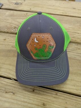 Classic Leather Patch Hat- Gray and Neon Green